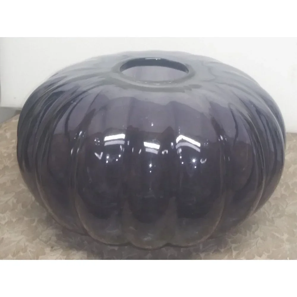 Gunnel Sahlin Vase Ikea Large glass Purple flash paint 1990s Pumpkin shaped 9.5